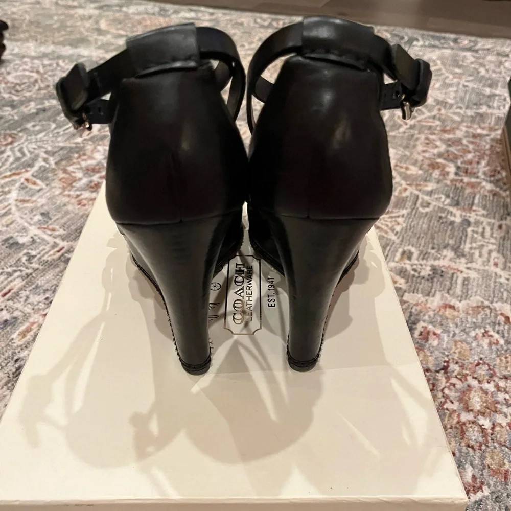 Coach A3383 Maleena Wedge Sandal Veg Leather Black Size 9 - Picture 3 of 7